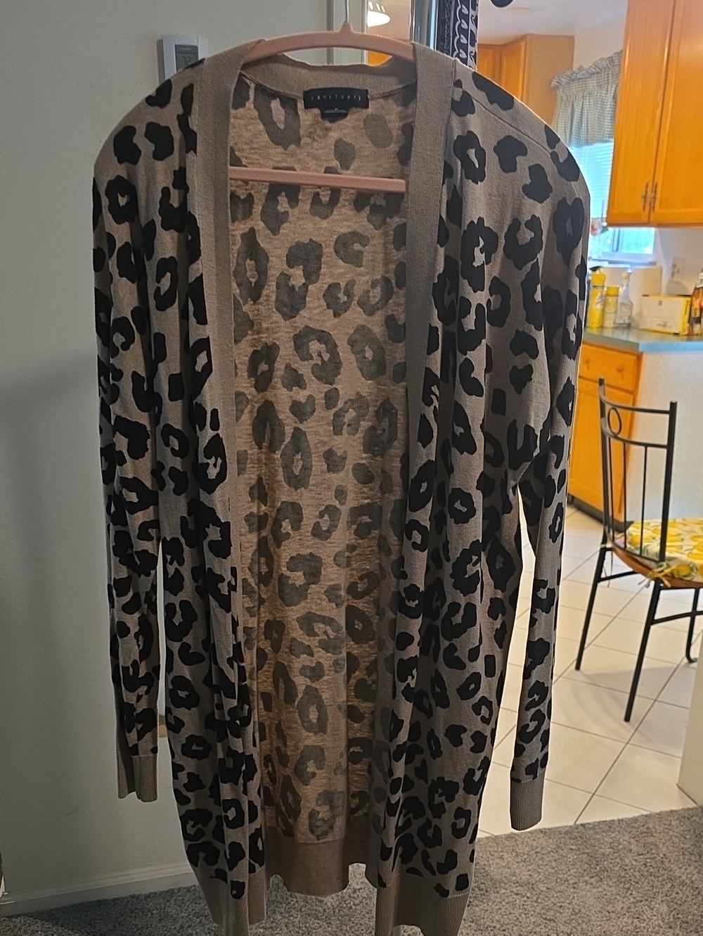 Sanctuary Taupe and Black Leopard Open-Front Cardigan